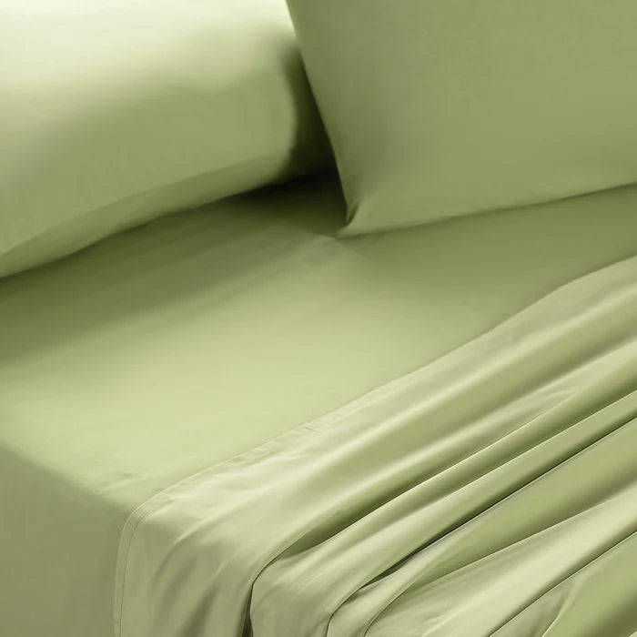 Premium Light Green Cotton Bed Sheet Set with Pillow Covers – Luxury Cotton Smooth Bedding with pillow