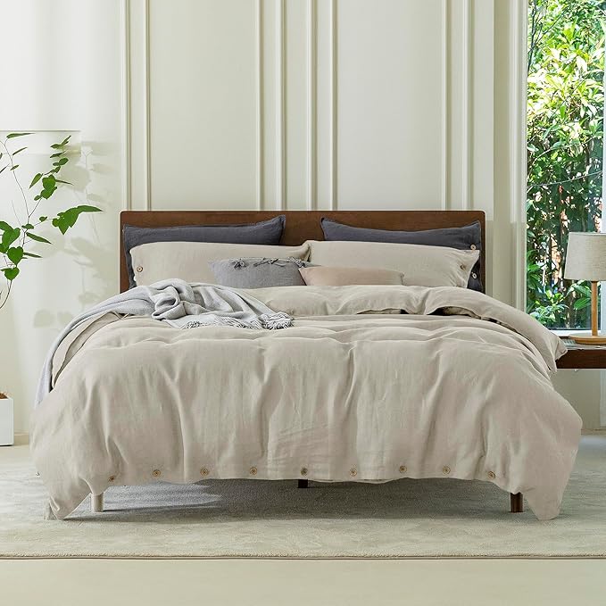 100% Organic Cotton Duvet Cover, Beige Natural Cotton Bedding Set – Soft, Breathable & Minimalist Bedding