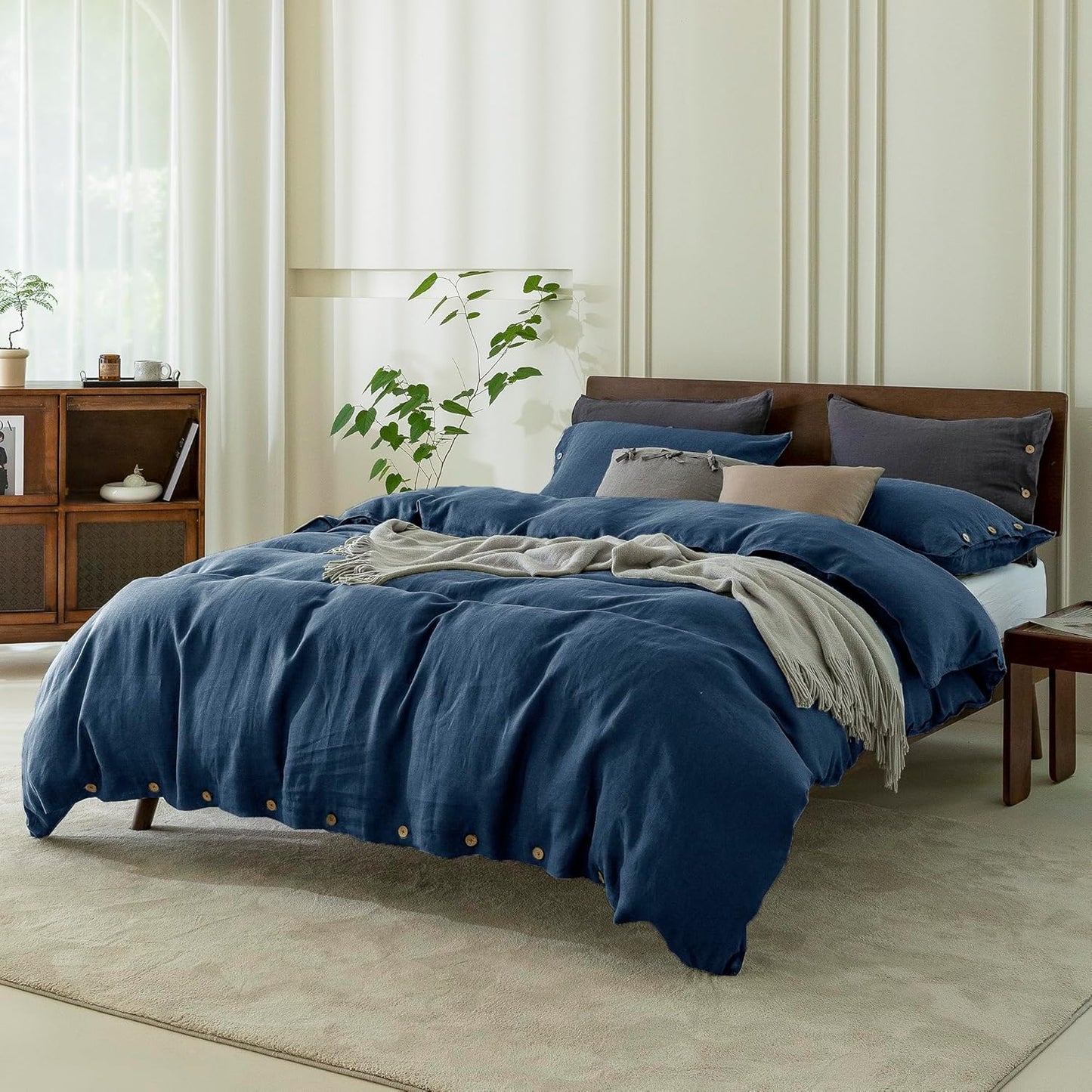 Navy Blue Solid Duvet Cover, Luxury 100% Cotton Duvet Set Soft And Breathable