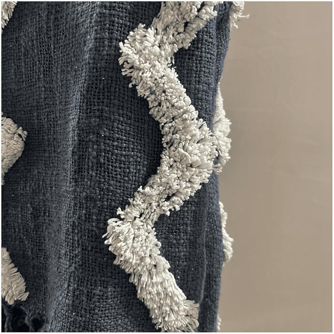 Boho Woven Chevron Throw Blanket - Blue & White Textured Cotton