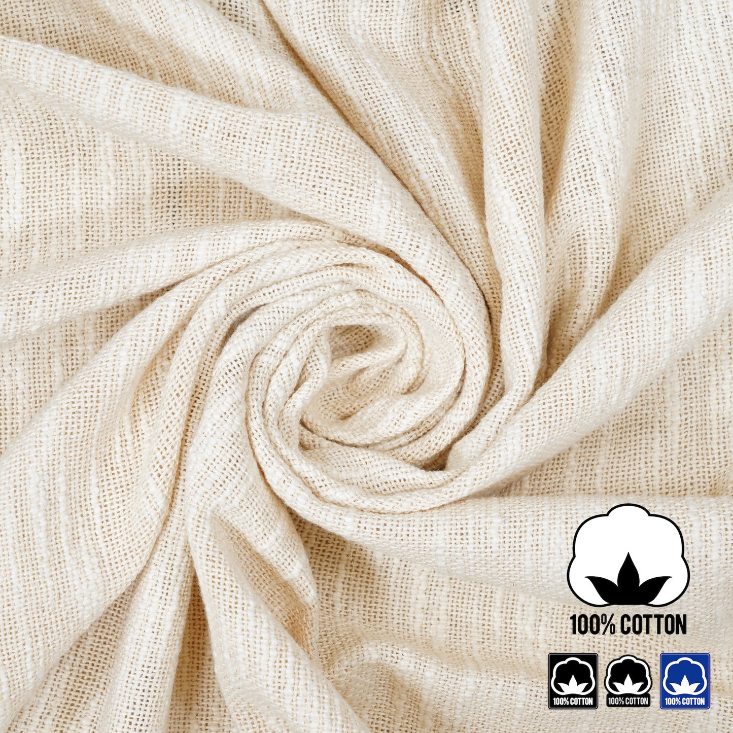 EMOLICA Luxury 100% Cotton Throw Blanket, Handwoven Cotton Sofa Throw with Tassels – Ivory