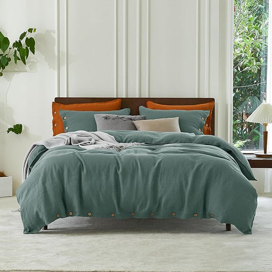 100% Organic Cotton Duvet Cover, Dusty Teal Bedding Set – Soft, Breathable & Minimalist Bedding set with pillow