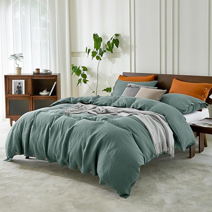 100% Organic Cotton Duvet Cover, Dusty Teal Bedding Set – Soft, Breathable & Minimalist Bedding set with pillow