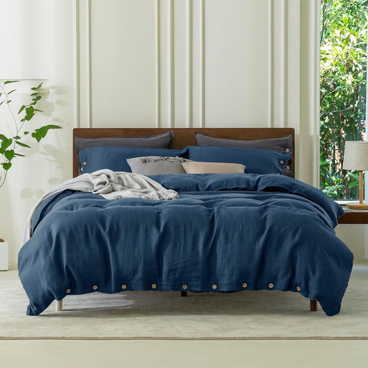 Navy Blue Solid Duvet Cover, Luxury 100% Cotton Duvet Set Soft And Breathable