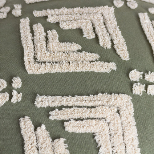 Olive Green & Cream Tufted Geometric Throw Pillow | Modern Boho Diamond Cushion Cover