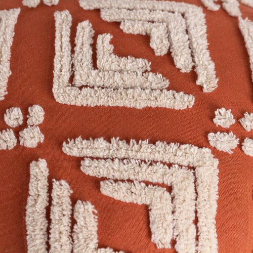 Rust Red & Cream Tufted Geometric Throw Pillow | Boho Diamond Accent Cushion Cover