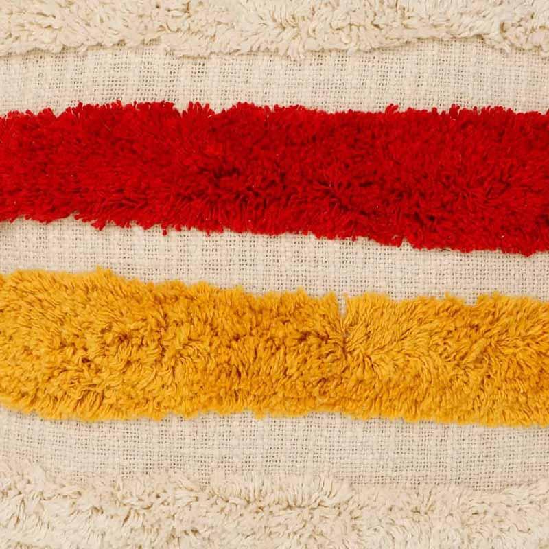 Bold Red & Yellow Striped Accent Pillow | Textured Cream Decorative Cushion cover