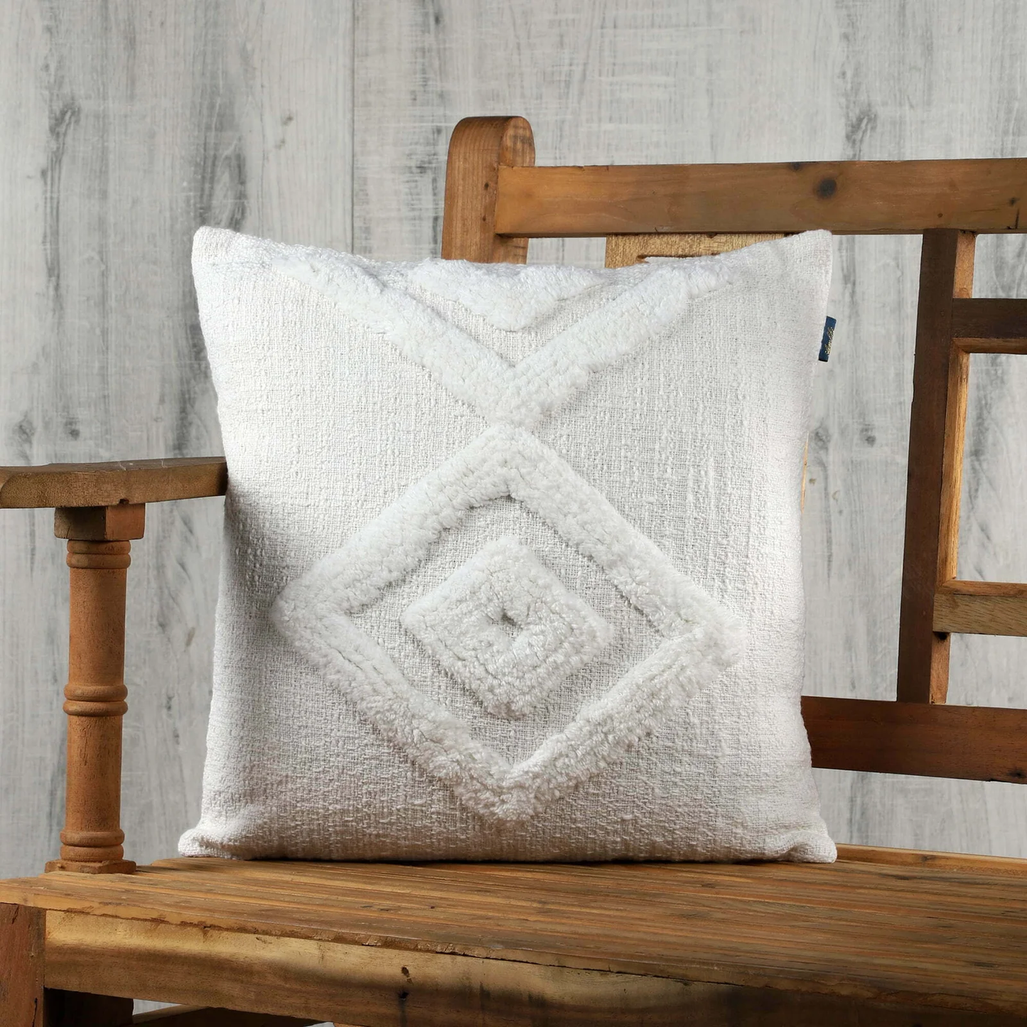White Tufted Cotton Cushion Cover – Handmade Geometric Diamond Pillow for Modern Home Décor