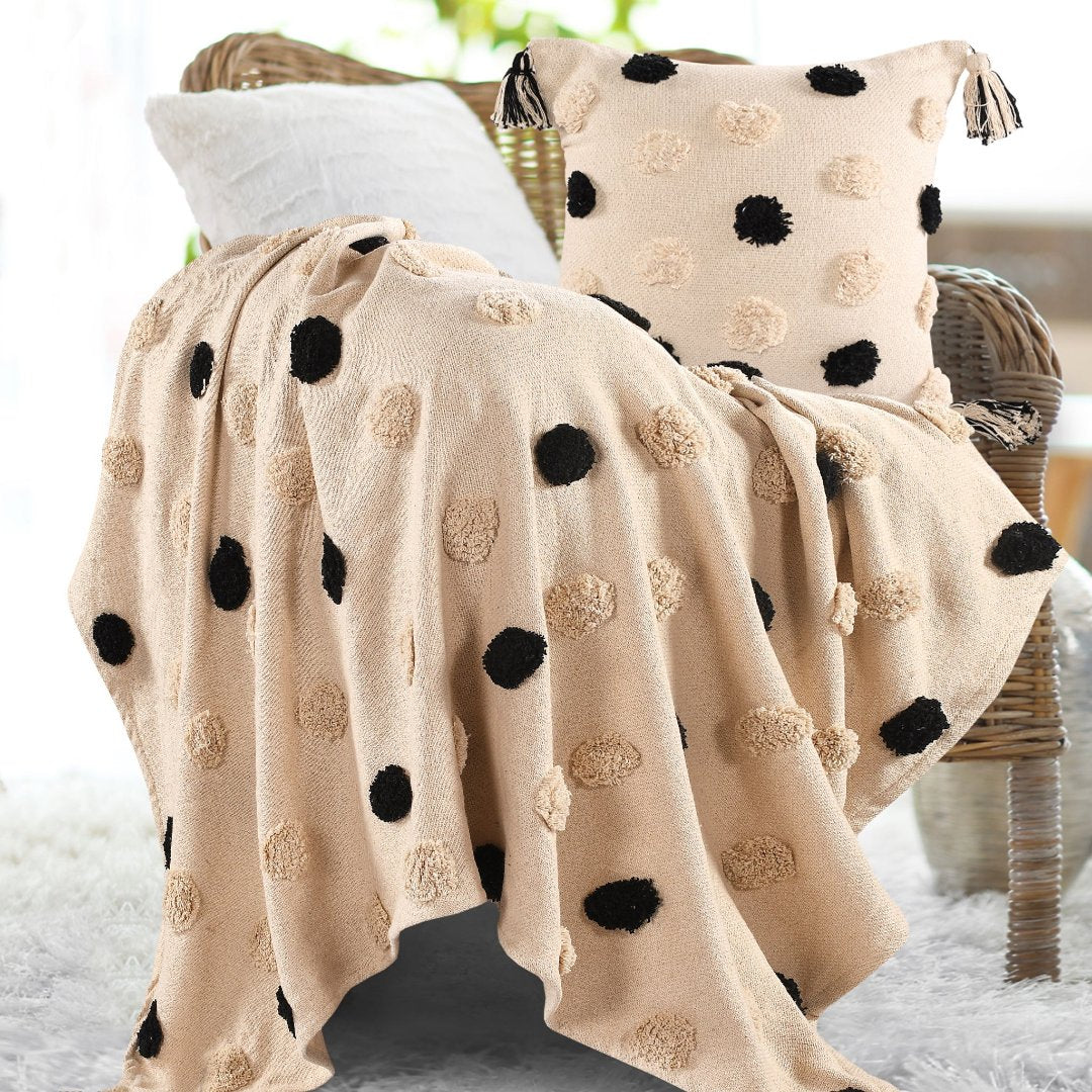 Chic Popcorn Dot Knitted Throw Blanket - Beige & Black