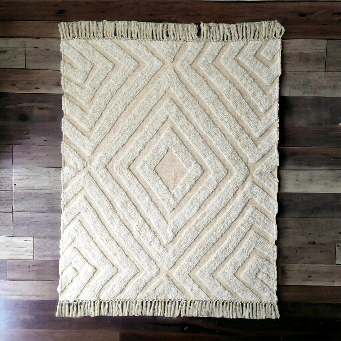 Ivory Tufted Throw Blankets with tassel - Handwoven Boho Decorative Bed & Sofa Throw