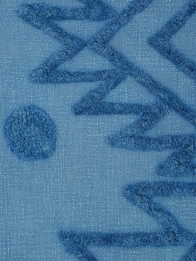 Blue Cotton Tufted Throw Blanket with Tassels – Soft Handwoven Sofa & Bed Throw