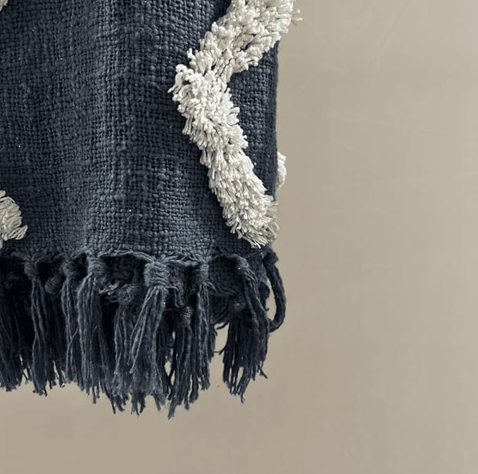 Boho Woven Chevron Throw Blanket - Blue & White Textured Cotton